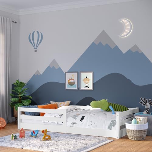 Bellabino Iskri Montessori Bodenbett 90x200 cm, Weiß, mit Rausfallschutz
