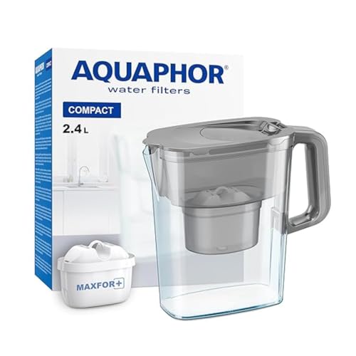 AQUAPHOR Compact | Wasserfilter Kanne inkl.1 Maxfor+ Kartusche | 2,4l grau | Ideal für die Kühlschranktür & kleine Küchen