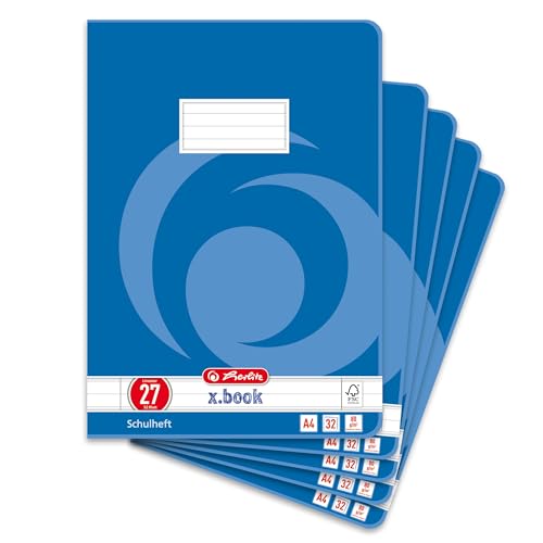 Herlitz Schulheft x.book A4, liniert, Lineatur 27, 32 Blatt, 5 Stück