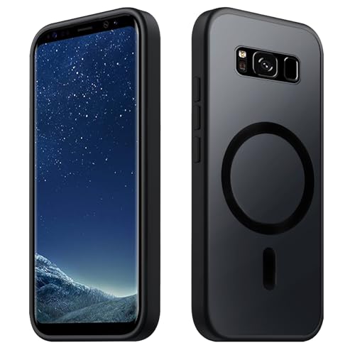 Tawarror Magnetische für Samsung Galaxy S8 Hülle, Kompatibel Mit Magsafe, Matt Transluzente Handyhülle für Samsung S8 PC Rückseite Kratzfest TPU Stoßfest Anti-Fingerabdruck Schutzhülle, Schwarz