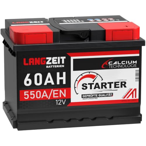 LANGZEIT Autobatterie 60AH 12V 550A/EN ersetzt Batterie 55AH 54AH 56AH 62AH