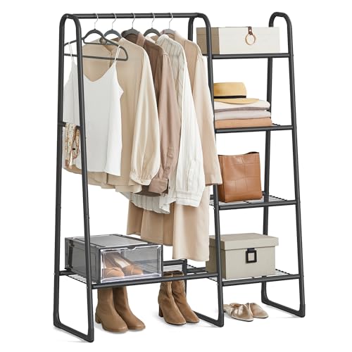 SONGMICS Kleiderständer, Wäscheständer mit 5 Ablagen, Metallrahmen, 40 x 101,7 x 153,3 cm, für Schlafzimmer, Wohnzimmer, Eingangsbereich, tintenschwarz HSR138B01
