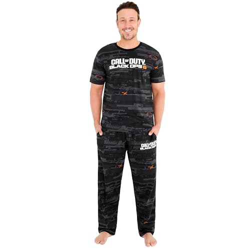 Call of Duty Pyjama Herren Schlafanzug Baumwolle Black Ops 6 Männer Pyjama Set 2-Teilig COD Gamer Geschenke für Männer (M, Schwarz)