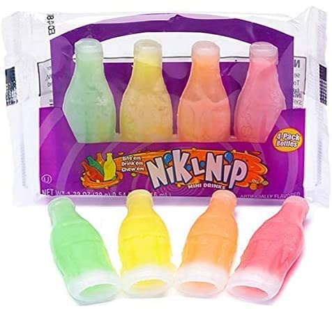 Nik-L-Nip Wachsflaschen | 39g | Kult-Süßigkeit mit fruchtiger Füllung | 4 Stück pro Packung | TikTok