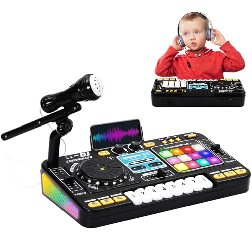 EULEUY DJ Pult Kinder mit Bluetooth & Mikrofon DJ Mischpult für Anfänger mit Jogwheel & 12 MIDI-Tracks DJ Controller Set & Audio Mixer Musikinstrumente Geschenk für Jungen & Mädchen Wiederaufladbar