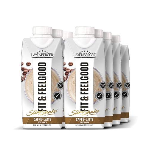 Layenberger Fit&Feelgood Slim Shake Fixfertig, trinkfertiger Mahlzeitersatz für 8 Portionen mit je 208 kcal (8x 330 ml) - Caffé Latte