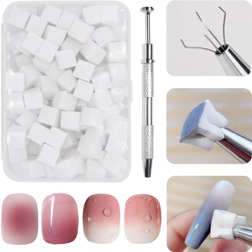 100 Stück Nail Art Schwamm mit Metallgreifer, Sponge Brush Applikator, Sponge Nagel Pinsel, Nageldesign Zubehör Schwammpinsel, Verwendet, um eine Vielzahl von Gradient Nail Art Patterns zu Erstellen