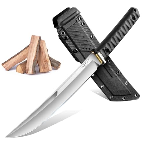 Freelander Großes Outdoor Messer Survival, Machete Scharf Echt Japanisch aus D2 Stahl, Jagdmesser Feststehende Klinge mit 6mm Klingenstärke, Outdoor Bushcraft Camping Messer mit Scheide