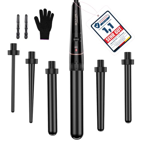 BESTOPE PRO 6-in-1 Lockenstab Große Locken und Kleine, Lockenstäbe, Lockenstab Mit Verschiedenen Aufsätzen, Handschuhen Temperatur Einstellbar, Schwarz