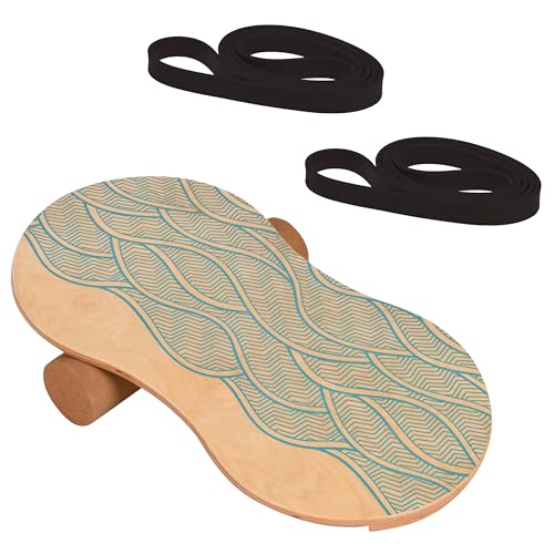 Woodboard Balance-Board Starter Set nachhaltiges Material aus Ahorn Holz & Kork mit Fitnessband