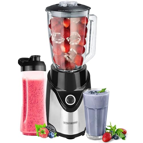 Steinborg Standmixer mit To-Go Becher | Smoothie Maker Mixer | 600 ml Glaskrug + 570 ml To-Go Becher | BPA-Frei 500 Watt | Professioneller Standmixer Blender | Zerkleinerer | 6-Fach Edelstahl Messer