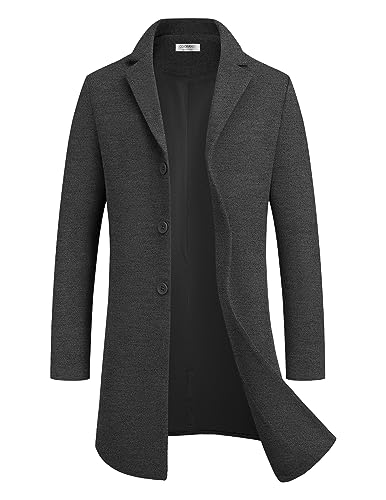 COOFANDY Herren Mantel Wintermantel Warm Herrenmantel Reverskragen Business Mantel Trenchcoat Winterjacke mit Taschen Dunkelgrau L