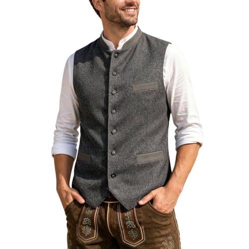 Generisch Trachtenweste Herren Grau Oktoberfest Ärmellos Trachten Weste Trachtenmode Gilet Große Größen Trachtengilet Elegant Anzugweste Edel Festanzug Jagdweste