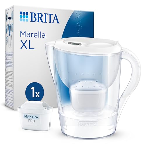 BRITA Wasserfilter Kanne Marella XL weiß (3,5l) inkl. 1x MAXTRA PRO Pure Performance Kartusche - große Filterkanne mit Smart Light LED & Klapp-Deckel, filtert Verunreinigungen & mehr