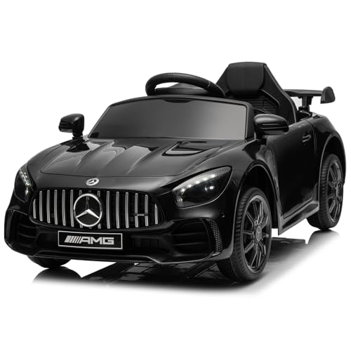 LALAHO Kinder Elektroauto Mercedes Benz AMG GTR mit 12V Kinderauto Elektrisch 2,4G-Fernbedienung, Elektrofahrzeuge 2-türig (Schwarz)