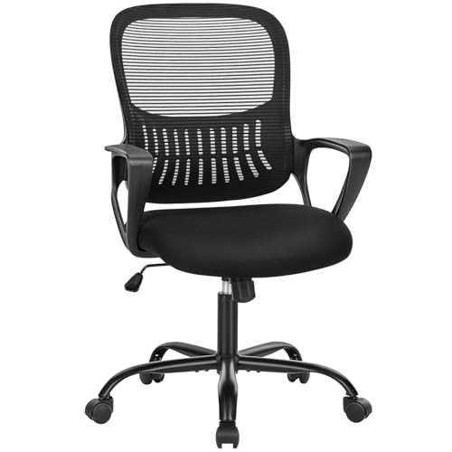Sweetcrispy Bürostuhl Ergonomisch, Schreibtischstuhl mit Lendenwirbelstütze, Verstellbaren Armlehnen Drehstuhl, Höhenverstellbarer Office Chair, Bürostühle Geeignet für Büro und Schlafzimmer (Schwarz)