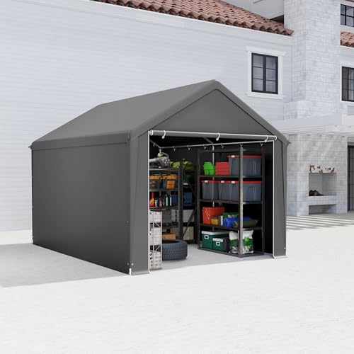 Aufun Carport Zeltgarage 3x4m, Wasserdichtes Lagerzelt mit PE-Dach, Reißenresistenter Garagenzelt mit abnehmbaren Seitenwänden, UV-beständig Winterfest Unterstand für Auto, SUV, LKW, Boot, Grau
