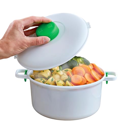 Basilico® Mikrowellen Schnellkochtopf 2,8L mit Dampfventil, Schnellkochtopf & Pressure Cooker für die Mikrowelle – spart Zeit & Energie – Inkl. Löffel & Messbecher – für u.a. Gemüse, Eintöpfe & Nudeln