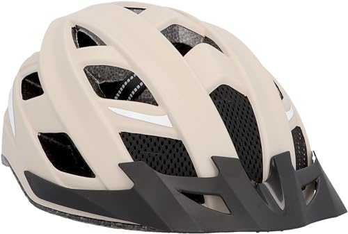 FISCHER Erwachsene Fahrradhelm, Radhelm, Cityhelm Urban Plus Dallas, L/XL, 58-61cm, beige, mit integriertem LED-Rücklicht