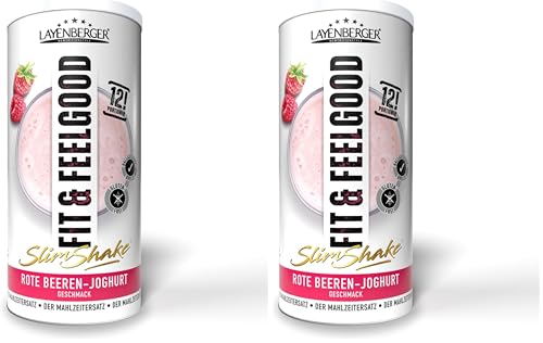 Layenberger Fit+Feelgood Slim Shake Powder, Mahlzeitersatz für 12 Portionen mit je 213 kcal (1x 396 g) - Rote Beeren-Joghurt (Packung mit 2)