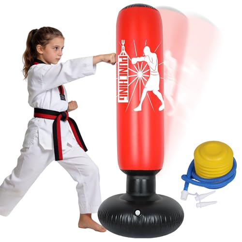 CAIEJSAEN 160cm Boxsack Kinder von 6–12 Jahren Standboxsack Aufblasbarer größere stabile aufblasbare Boxsack Kinder stehend Geschenk für Jungen und Mädchen Üben von Karate Kickboxen Taekwondo