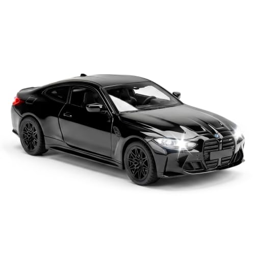 TOPRON BMW M4 1:32 Modellauto aus Metall, Detailgetreuer Sportwagen mit Öffnenden Türen, Licht, Sound und Rückziehfunktion, Modellauto Geschenk für Kinder und Sammler (Schwarz)