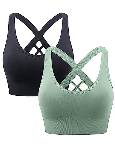Heersan Damen Nahtloser Crossback-Sport-BH mit Polstern, 2er-Pack