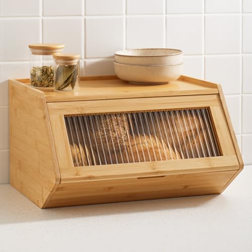 Praknu Brotkasten Holz Groß – 40x33cm Brotbox mit zusätzlicher Ablagefläche – Brot Aufbewahrungsbox mit Anleitung Einfacher Aufbau - Robuster Brotkasten – Platzsparende Brotaufbewahrung Box