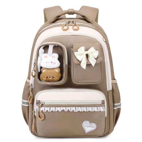 Amythe Schultasche Mädchen Rucksack Kinder 1. - 5. Klasse, Braun