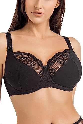 Teyli Damen BH Bra - Minimizer BHS Bügel Grössen - BH Große Brüste - Komfort Starker Halt - Damen Bügel Minimizer - BHS Frauen Bra Schwarz 100F