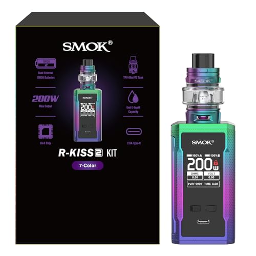 SMOK R-Kiss 2 Vape Kit 200W mit TFV18 Mini Tank 6.5ml Dual 18650 Batterien (Nicht Enthalten) IQ-S Chip Typ-C Schnellladung Kompatibel mit V18 Mini Coils Ohne Nikotin 7-Farbig