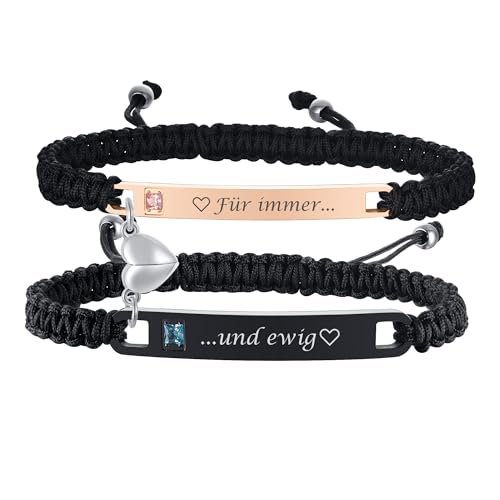 Gamtic Paar Armbänder Herz Partnerarmbänder Geschenke - Personalisierte Pärchen Armband mit Gravur Armband Yinyang Geschenk für Sie und Ihn Paare Couple Familie Armbänder (Für immer...und ewig)