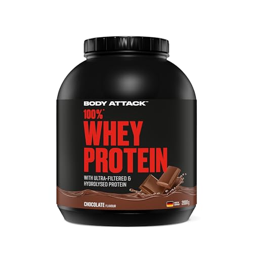 Body Attack 100% Whey Protein - Chocolate, 2 kg - Protein Pulver - extra cremiges Eiweißpulver mit Hydrolysat und BCAA´s, unterstützt Muskelaufbau und Diäten, für alle Sportler & Athleten
