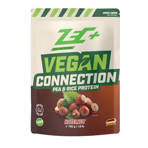 ZEC+ Vegan Connection 750 g – Pflanzliches Proteinpulver mit Reis- & Erbsenprotein, 100 % laktosefrei - perfekt für Veganer, Vegetarier und bei Laktoseintoleranz, mit Aminosäuren (Haselnuss)