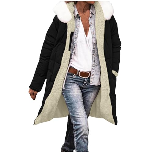 Wintermantel Damen Steppmantel Fleecejacke Fellkapuze mit Plüsch Gefüttert