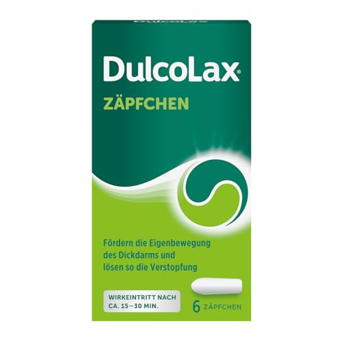 DulcoLax Zäpfchen gegen Verstopfung | 6 Stk | Abführmittel bei Verstopfung mit Bisacodyl | Befreien schnell und gut verträglich von akuter Verstopfung | Schnelle Wirkung nach ca. 15-30 Minuten