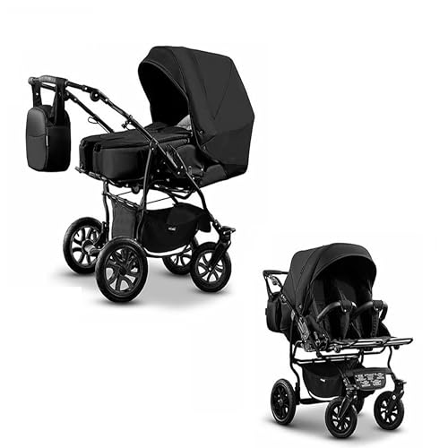 Elcar Zwillingskinderwagen 2 in 1 City Twin inkl. Sportsitze - 15 Teile - Schwarz-Schwarz