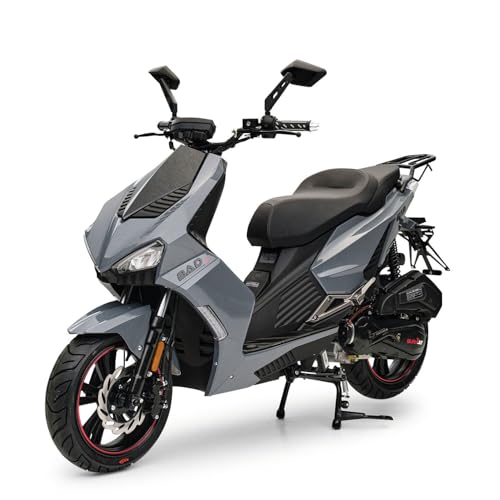 Burnout Motorroller 50 ccm BAD S, Grau, 45 km/h, Euro 5, EFI Einspritzung, Voll-LED, Keyless Go, Alarmanlage, USB-Ladedose, hydraulische Scheibenbremsen v/h
