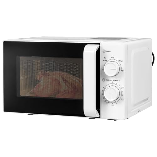 Smad Mikrowelle 20L, Mikrowelle Klein, 700W, 5 Leistungsstufen, Auftaufunktion nach Zeit/Gewicht, 35-Minuten-Timer, Drehteller 255mm, Solo-Mikrowelle, Mini Mikrowellen Weiß