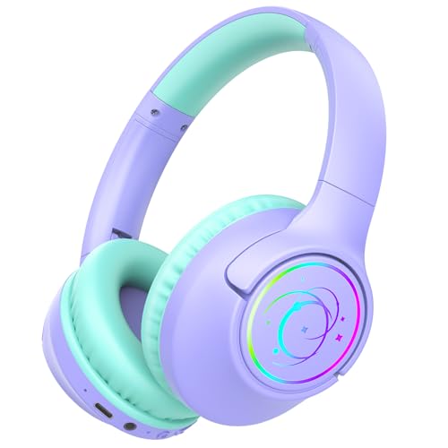 Bluetooth Kopfhörer Kinder mit LED, 85H Spielzeit für Tablet Reisen, Lila