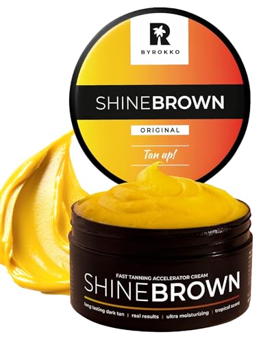 BYROKKO Shine Brown Bräunungsbeschleuniger Sonnencreme (210 ml), Bräunungscreme Wirksam in Solarium und im Freien, Erzielen Sie eine natürliche Bräune mit natürlichen Inhaltsstoffen