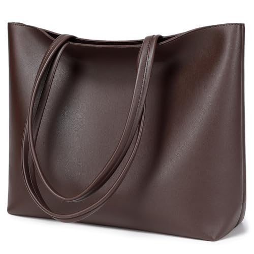 MEEGIRL Schlichte Damen-Handtasche aus PU-Leder, Arbeit, Schule, Einkaufstasche, mit Reißverschluss und Innentasche, coffee
