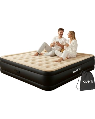 AVENLI Luftmatratze selbstaufblasend 2 Personen 203x157x47 cm, Queen-Size Luftbett mit integrierter Elektropumpe, aufblasbares Doppelbett bis 300 kg, Camping Gästebett, beige
