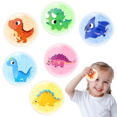 Comfytemp Kühlpads Kinder mit Ungiftig Gel(6 Stück), 8x8cm Niedliches Dinosaurier Kleine Kühlpack Kalt Warm Kompresse Kühlakku für Fieber, Schwellen, Insektenstiche,Wiederverwendbare