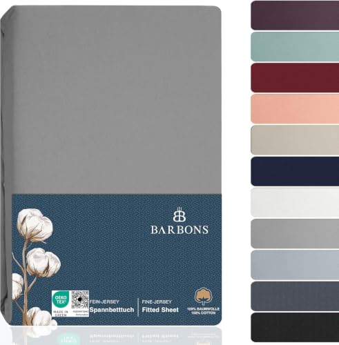 BARBONS Spannbettlaken 140x200cm - 100% Baumwolle Spannbetttuch Hellgrau