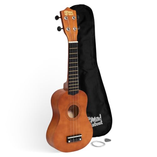 Mad About SU8-NT Sopran-Ukulele in Natur mit einer GRATIS Gigbag, Pick und Ersatzsaiten - großartig für Schulen und Anfänger, 55 x 20 x 10 cm