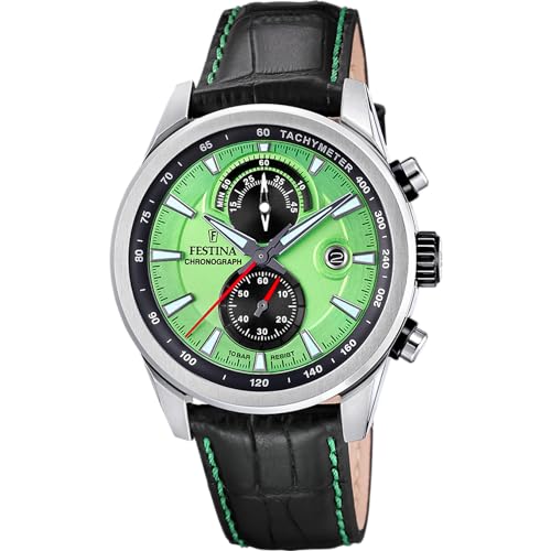 Festina Herren Uhr Analog mit Schwarzem Lederarmband - Quarzwerk - Chronograph - Kalender - Mineralglas mit hoher Widerstandsfähigkeit - Wasserdicht bis 10 ATM - Elegant F20695/3 Timeless Chronograph