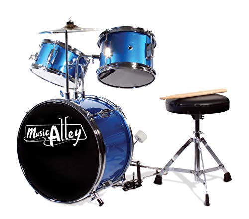 Music Alley DBJK02-BK 3-teiliges Anfänger-Drumkit für Kinder - Schwarz -inch blau
