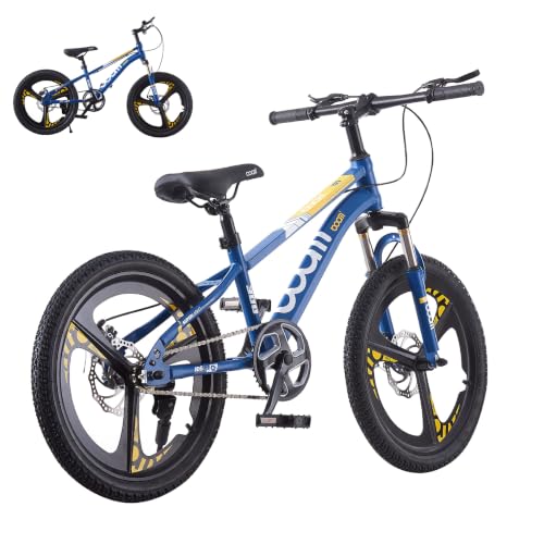 LSBIKE 18/20/22/24 Zoll Kinder Mountainbike, Premium Kinderfahrrad für Jungen und Mädchen, Junior MTB mit Vorderer Aufhängung & Scheibenbremsen,Verstellbarer Sitz & Lenker,5–14 Jahren (Blau, 18 Zoll)