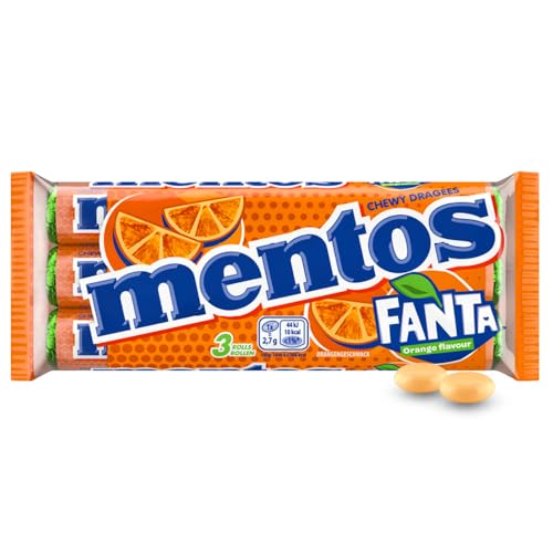 Mentos Fanta Dragees, Frucht-Bonbons mit Fanta-Flavour, Kaubonbons mit fruchtigem Orangen-Limonaden Geschmack, (3 Rollen), vegan
